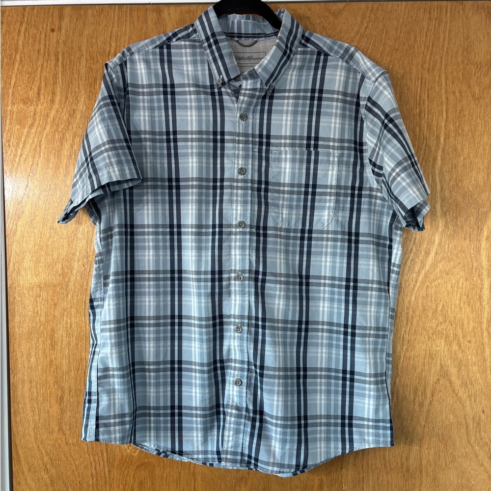 Eddie Bauer Blue and White Plaid Button-Down Shirt